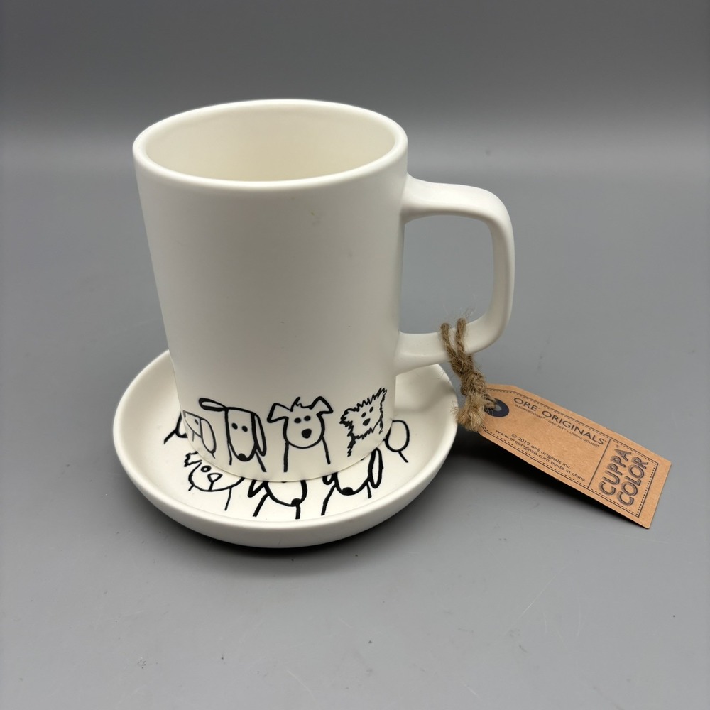 CUPPA COLOR White And Black Dog  Mug Cup And Coaster Art Deco Minimalist Drawing